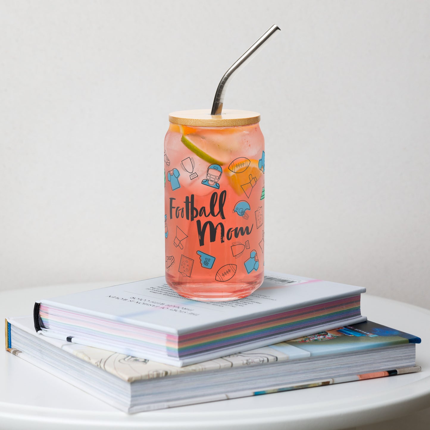Football Mom Glass Can